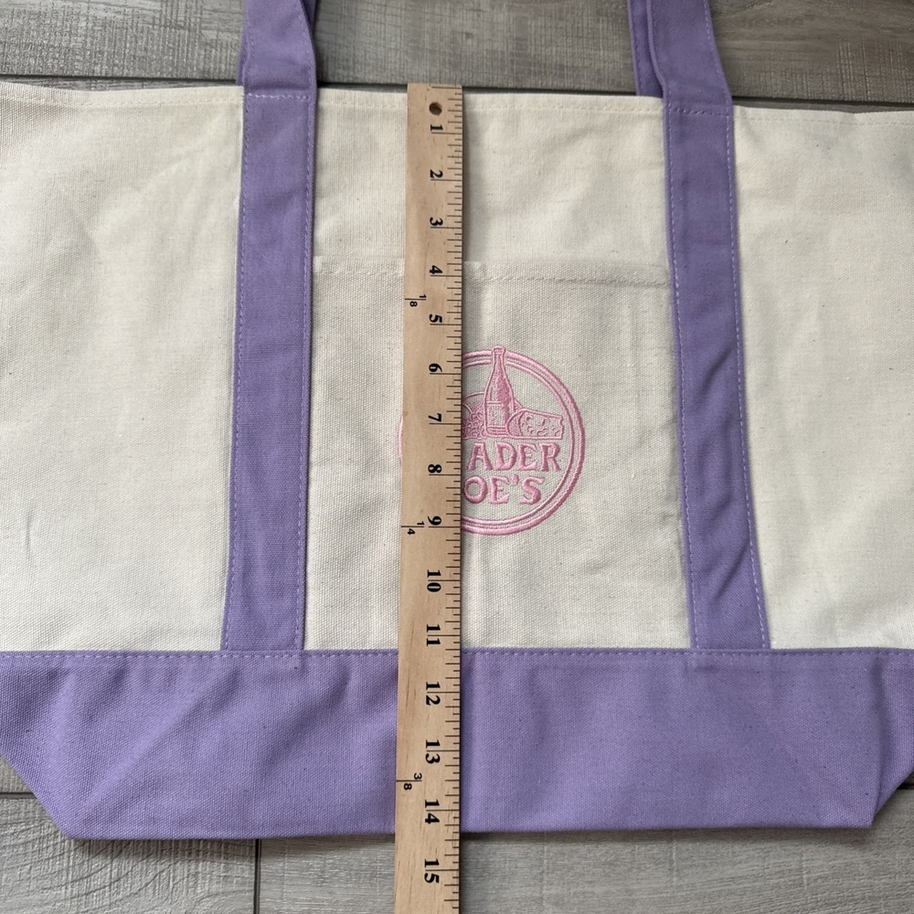NEW LARGE Lavender Trader Joe's Canvas Tote Bag Spring 2026 Purple - Picture 7 of 10